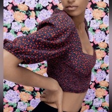 🌸 Blusa cropped ZARA micro floral manga folhada – Tamanho M 🌸, usado comprar usado  Enviando para Brazil