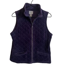 Colete acolchoado feminino Peck & Peck relaxado tamanho M roxo veludo strass zíper comprar usado  Enviando para Brazil