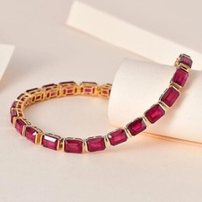 Pulseira de festa de tênis 12 quilates corte esmeralda simulada rubi vermelho folheada a ouro amarelo 14k comprar usado  Enviando para Brazil