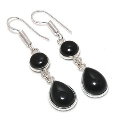 Usado, Brinco de prata esterlina 925 feito à mão com pedra preciosa ônix preto tamanho 2,10" comprar usado  Enviando para Brazil