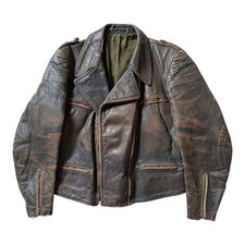 40s 50s Vintage Postwar German Army Black Leather Cropped Motorcycle Jacket Sz M comprar usado  Enviando para Brazil