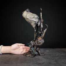 Estátua de arte de guindaste de longevidade pintada à mão 13,8" porcelana bronze esculpida à mão 松鹤延年 comprar usado  Enviando para Brazil