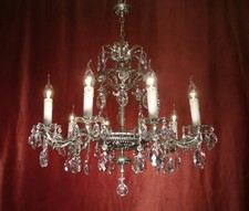 LUSTRE ANTIGO DE CRISTAL PRATA NÍQUEL 2 COROAS LÂMPADA LATÃO 10 LUZES Ø 28" comprar usado  Enviando para Brazil