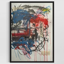 Pintura de arte abstrata de mídia mista original 18x24 "Honda dos anos 80" assinada comprar usado  Enviando para Brazil