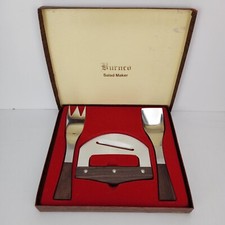 Antiga máquina de salada Burnco alças de madeira de teca de aço inoxidável na caixa original comprar usado  Enviando para Brazil