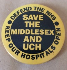 Usado, Emblema de broche de campanha vintage da década de 1990 SAVE THE MIDDLESEX AND UCH HOSPITAIS, NHS 38mm comprar usado  Enviando para Brazil