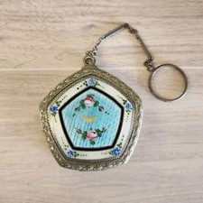Antigo anel de dedo vaidade espelho compacto esmalte turquesa guilhochê art déco comprar usado  Enviando para Brazil