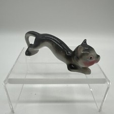 Gato gatito estirable vintage de porcelana cerámica negra y gris con mejillas rosas segunda mano  Embacar hacia Mexico