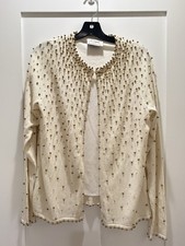 Cardigã suéter vintage anos 90 aplique pérola cobre Linea Luis Del’Ollio frisado, usado comprar usado  Enviando para Brazil