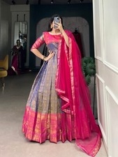 Usado, Vestido de casamento indiano Kanjivaram com linda rede Dupatta para uso feminino comprar usado  Enviando para Brazil