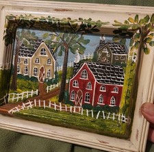 Pintura a óleo vintage pequena fazenda campo, primitivo ingênuo folkart vila Dittman comprar usado  Enviando para Brazil