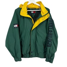 Jaqueta de chuva bordada vintage anos 90 Tommy Hilfiger verde remendo soletrado tamanho G comprar usado  Enviando para Brazil