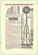 1892 print-ad, Aermotor fonte de água pneumática torre de moinho de vento de aço galvanizado comprar usado  Enviando para Brazil