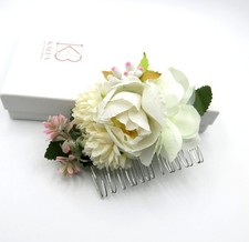 Buquê de noiva pente de cabelo romântico floral branco rosa flor de seda grampo de cabelo comprar usado  Enviando para Brazil
