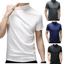 Suéter pulôver masculino simulado gola alta malha manga curta slim fit tops camiseta comprar usado  Enviando para Brazil