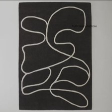 Usado, Tapete de linha abstrata preto moderno | Tapete de lã minimalista | Tapete de área tufado à mão comprar usado  Enviando para Brazil