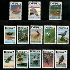 Dominica 1989 - Conjunto de 13 Selos Definitivos de Pássaros Scott #990-1003c Mix Perf, sem marca de charneira comprar usado  Enviando para Brazil