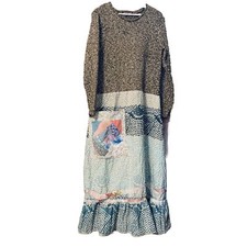 Vestido maxi upcycled M/L arte para usar boho Lagenlook festival tamanho grande bolso ecológico comprar usado  Enviando para Brazil