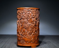 Vaso de escova de madeira natural 13 cm chinês buxo pinho velho comprar usado  Enviando para Brazil