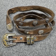 Cinto de couro vintage feminino cravejado de coração alpaca México prata 32 fino boho faroeste, usado comprar usado  Enviando para Brazil