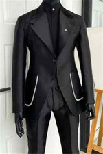 Terno masculino preto cetim entalhe lapela formal noivo smoking terno de festa de casamento personalizado comprar usado  Enviando para Brazil