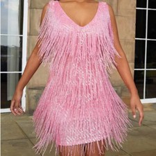 Vestido feminino glitter franja borla lantejoulas sem mangas borla dança festa noturna comprar usado  Enviando para Brazil