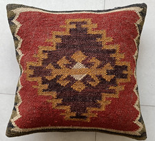 Capa de almofada de juta arremesso indiano vintage feito à mão travesseiro Kilim 18x18", usado comprar usado  Enviando para Brazil