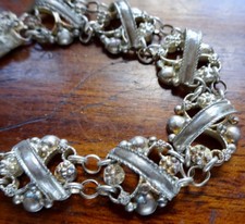 pulseira vintage de tom prata corrente painel flor ornamentado meados do século -413 comprar usado  Enviando para Brazil