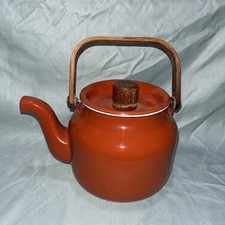 Chaleira de chá esmaltada vintage 4 xícaras - Vermelho com cabo e tampa de madeira - Berloque retrô, usado comprar usado  Enviando para Brazil