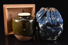 U3919: XF Cadeira japonesa Kiyomizu-ware esmalte verde TEA CADDY, automática com caixa assinada comprar usado  Enviando para Brazil