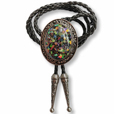 Colar de casamento masculino Bolo Tie Hobit pedra opala 38" corda de couro cowboy ocidental comprar usado  Enviando para Brazil