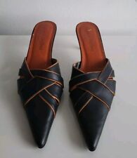 Sapatos femininos Carmen Steffens de couro preto Mules salto gatinho tamanho 9 comprar usado  Enviando para Brazil