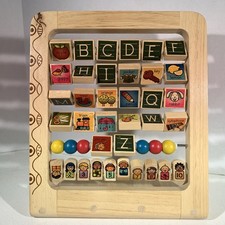 Brinquedo educativo de madeira alfabeto ábaco números ABC centro de atividades de aprendizagem, usado comprar usado  Enviando para Brazil