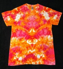 Camiseta tingida de gelo laranja brilhante e vermelha com espirais inferiores ~ Tamanho P comprar usado  Enviando para Brazil