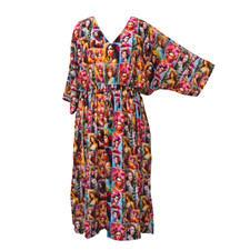 Vestido Maxi Kaftan Estampado Crepe Tamanho Único 18 20 22 24 26 28 30 32, usado comprar usado  Enviando para Brazil