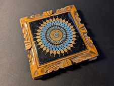 Usado, Mandala de azulejo vintage Del Monte rebite azul ouro 6" pintada à mão esculpida moldura de madeira Me comprar usado  Enviando para Brazil