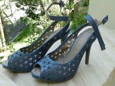 Usado, Saltos de couro Ramarim conforto total índigo peep toe estilingue traseiro comprar usado  Enviando para Brazil