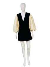 Mini vestido curto feminino Doen preto sólido veludo gola V mangas longas balão P, usado comprar usado  Enviando para Brazil