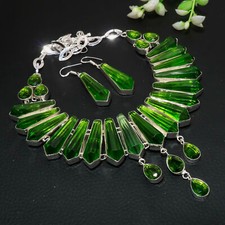 Usado, Colar + brincos de prata esterlina 925 feitos à mão com pedra preciosa peridoto VJ 13 comprar usado  Enviando para Brazil