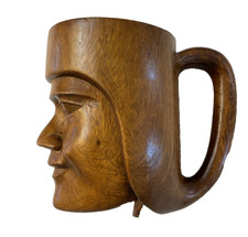 Caneca de madeira vintage egípcia rosto esculpido à mão madeira maciça colecionável comprar usado  Enviando para Brazil
