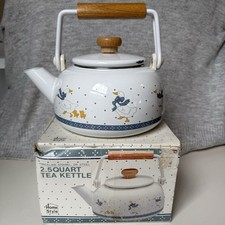 Chaleira de chá vintage gansos esmalte em aço madeira cabo de metal casa 2,5 qt casa comprar usado  Enviando para Brazil