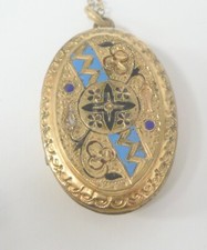 Medalhão de esmalte preto e azul Estate raro 1800’s folheado a ouro Taille d’e’pargne UAU comprar usado  Enviando para Brazil
