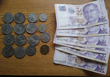 lote de monedas y billetes de Singapur $20,90 total 2 dólares billete y monedas segunda mano  Embacar hacia Mexico