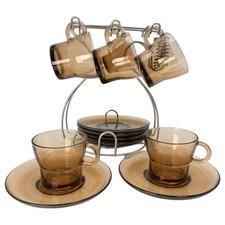 Xícara de café expresso e pires de vidro marrom âmbar Duralex conjunto com 12 peças + suporte de exibição comprar usado  Enviando para Brazil