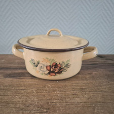 Vaso com tampa vintage bege PAN rosa com aro preto esmalte comprar usado  Enviando para Brazil