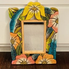 Espelho vintage esculpido em madeira/cerâmica aparência resina floral tropical mexicana década de 1980 17x12, usado comprar usado  Enviando para Brazil