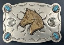 Fivelas frontier vintage cabeça de cavalo níquel prata cinto fivela turquesa faroeste comprar usado  Enviando para Brazil