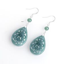 Elegantes brincos ocos de prata esterlina 925 natural grau A esculpidos em jadeíta, usado comprar usado  Enviando para Brazil