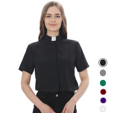 Usado, Camisa clerical feminina colarinho aba inserido padre camisa clerical pastor blusa preta comprar usado  Enviando para Brazil