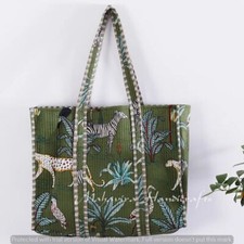 Bolsa tote acolchoada reversível ecológica resistente para supermercado estampada verde étnica comprar usado  Enviando para Brazil